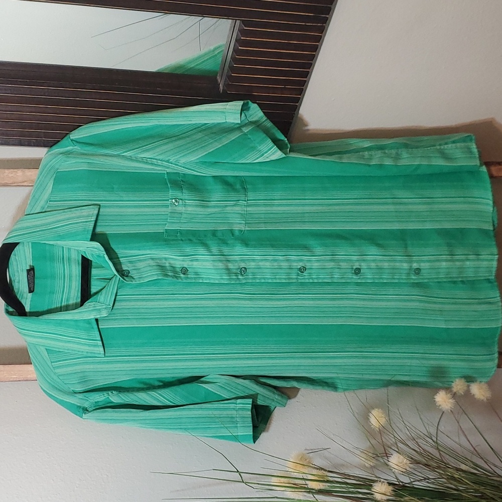 R&R Casual Men's Short Sleeve Button Down Green Casual Shirt Top
